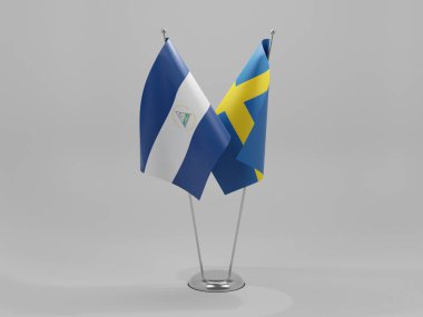 İsveç - Nikaragua İşbirliği Bayrakları, Beyaz Arkaplan - 3D Render