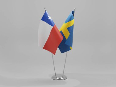 İsveç - Şili İşbirliği Bayrakları, Beyaz Arkaplan - 3D Yapılandırma