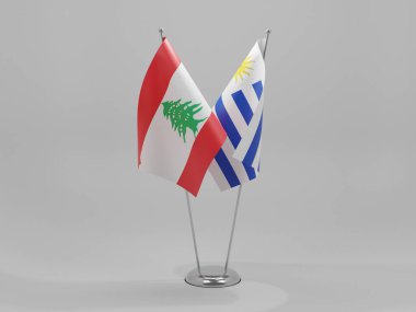 Uruguay - Lübnan İşbirliği Bayrakları, Beyaz Arkaplan - 3D Render