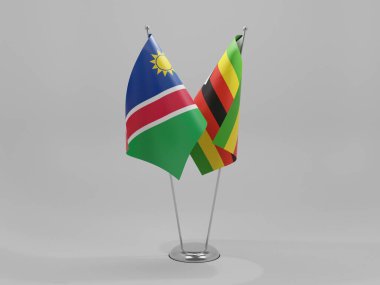 Zimbabwe - Namibya İşbirliği Bayrakları, Beyaz Arkaplan - 3D Render