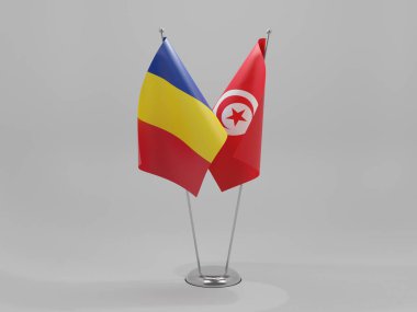 Tunus - Romanya İşbirliği Bayrakları, Beyaz Arkaplan - 3D Render