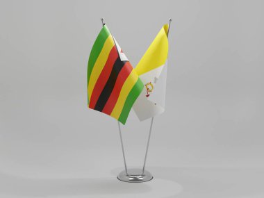 Vatikan - Zimbabve İşbirliği Bayrakları, Beyaz Arkaplan - 3D Render