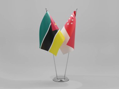Singapur - Mozambik İşbirliği Bayrakları, Beyaz Arkaplan - 3D Render