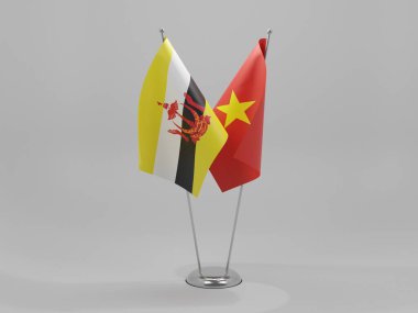 Vietnam - Brunei İşbirliği Bayrakları, Beyaz Arkaplan - 3D Yapılandırma