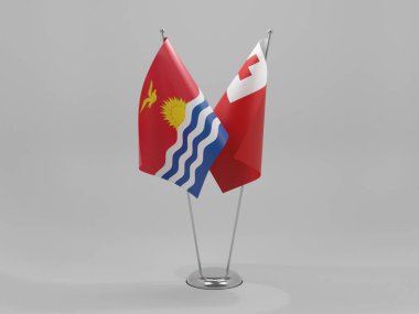 Tonga - Kiribati İşbirliği Bayrakları, Beyaz Arkaplan - 3D Render