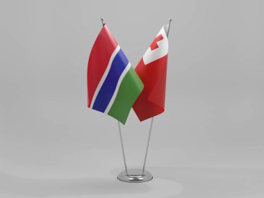 Tonga - Gambiya İşbirliği Bayrakları, Beyaz Arkaplan - 3D Render