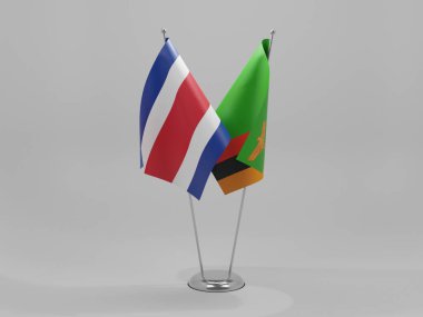 Zambiya - Kosta Rika İşbirliği Bayrakları, Beyaz Arkaplan - 3D Render