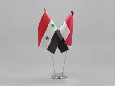 Sudan - Suriye İşbirliği Bayrakları, Beyaz Arkaplan - 3D Render