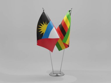 Zimbabwe - Antigua ve Barbuda İşbirliği Bayrakları, Beyaz Arkaplan - 3D Render
