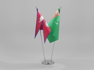 Türkmenistan - Nepal İşbirliği Bayrakları, Beyaz Arkaplan - 3D Render