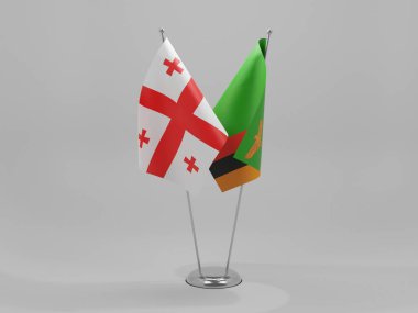 Zambiya - Georgia İşbirliği Bayrakları, Beyaz Arkaplan - 3D Render