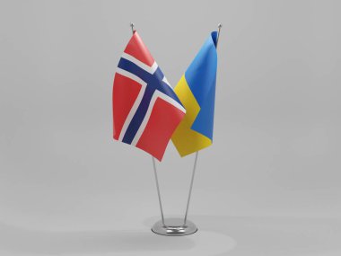 Ukrayna - Norveç İşbirliği Bayrakları, Beyaz Arkaplan - 3D Render