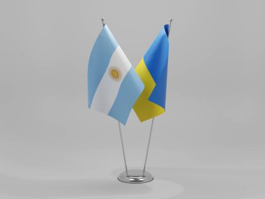Ukrayna - Arjantin İşbirliği Bayrakları, Beyaz Arkaplan - 3D Render