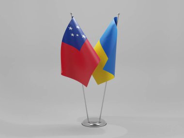 Ukrayna - Samoa İşbirliği Bayrakları, Beyaz Arkaplan - 3D Render