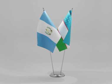 Özbekistan - Guatemala İşbirliği Bayrakları, Beyaz Arkaplan - 3D Render