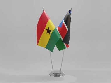 Güney Sudan - Gana İşbirliği Bayrakları, Beyaz Arkaplan - 3D Render