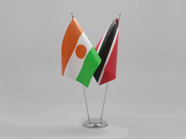 Trinidad ve Tobago - Nijer İşbirliği Bayrakları, Beyaz Arkaplan - 3D Render