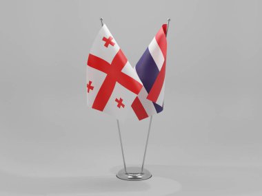 Tayland - Georgia İşbirliği Bayrakları, Beyaz Arkaplan - 3D Render