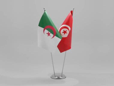 Tunus - Cezayir İşbirliği Bayrakları, Beyaz Arkaplan - 3D Render