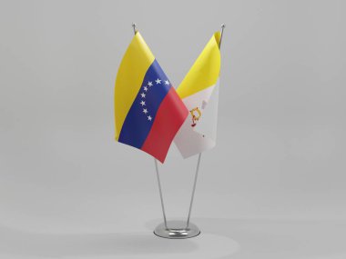 Vatikan - Venezuela İşbirliği Bayrakları, Beyaz Arkaplan - 3D Render