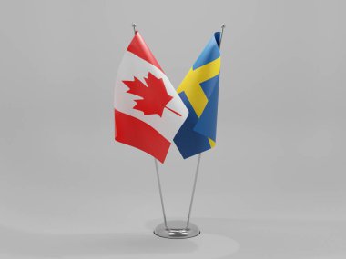 İsveç - Kanada İşbirliği Bayrakları, Beyaz Arkaplan - 3D Render