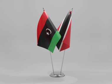 Trinidad ve Tobago - Libya İşbirliği Bayrakları, Beyaz Arkaplan - 3D Yapılandırma