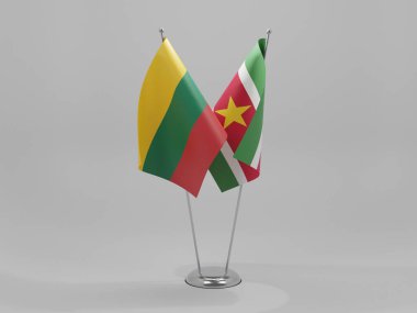Surinam - Litvanya İşbirliği Bayrakları, Beyaz Arkaplan - 3D Render