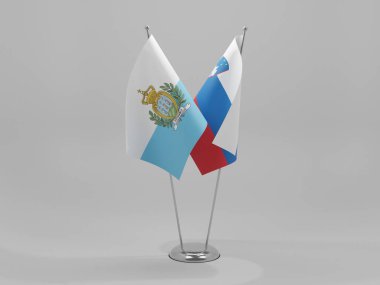 Slovenya - San Marino İşbirliği Bayrakları, Beyaz Arkaplan - 3D Render