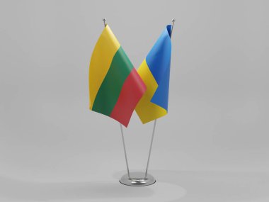 Ukrayna - Litvanya İşbirliği Bayrakları, Beyaz Arkaplan - 3D Render