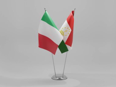 Tacikistan - İtalya İşbirliği Bayrakları, Beyaz Arkaplan - 3D Render