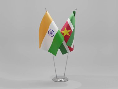 Surinam - Hindistan İşbirliği Bayrakları, Beyaz Arkaplan - 3D Render