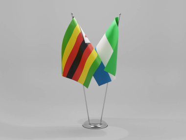 Sierra Leone - Zimbabwe İşbirliği Bayrakları, Beyaz Arkaplan - 3D Render