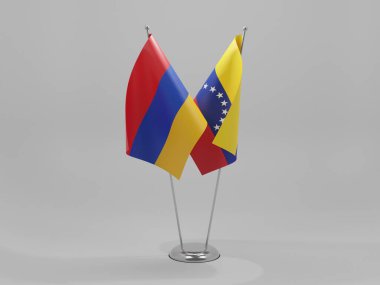 Venezuela - Ermenistan İşbirliği Bayrakları, Beyaz Arkaplan - 3D Render