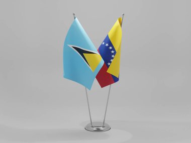 Venezuela - Saint Lucia İşbirliği Bayrakları, Beyaz Arkaplan - 3D Render