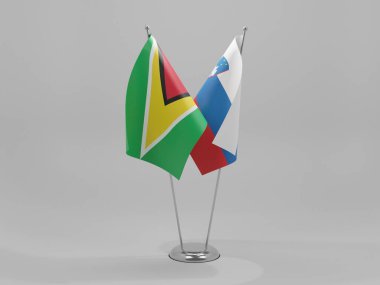 Slovenya - Guyana İşbirliği Bayrakları, Beyaz Arkaplan - 3D Render