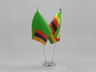 Zimbabwe - Zambiya İşbirliği Bayrakları, Beyaz Arkaplan - 3D Render