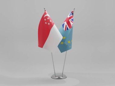 Tuvalu - Singapur İşbirliği Bayrakları, Beyaz Arkaplan - 3D Render