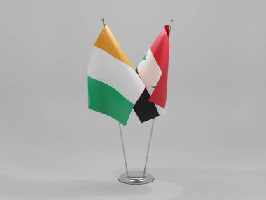 Suriye - Cote D Filo İşbirliği Bayrakları, Beyaz Arkaplan - 3D Render