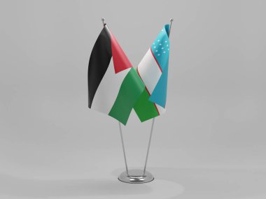 Özbekistan - Ürdün İşbirliği Bayrakları, Beyaz Arkaplan - 3D Render