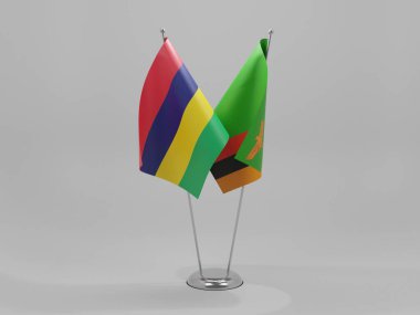 Zambiya - Mauritius İşbirliği Bayrakları, Beyaz Arkaplan - 3D Render
