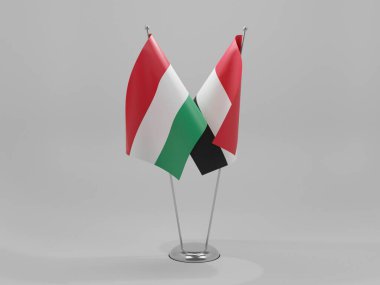 Yemen - Macaristan İşbirliği Bayrakları, Beyaz Arkaplan - 3D Render