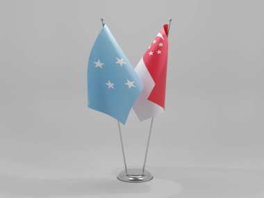 Singapur - Mikronezya İşbirliği Bayrakları, Beyaz Arkaplan - 3D Render