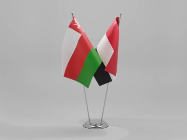Yemen - Umman İşbirliği Bayrakları, Beyaz Arkaplan - 3D Render