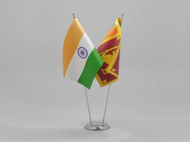 Sri Lanka - Hindistan İşbirliği Bayrakları, Beyaz Arkaplan - 3D Render