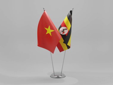 Uganda - Vietnam İşbirliği Bayrakları, Beyaz Arkaplan - 3D Render