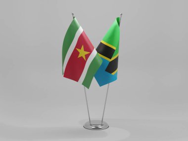 Tanzanya - Surinam İşbirliği Bayrakları, Beyaz Arkaplan - 3D Render