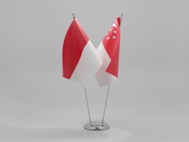 Singapur - Endonezya İşbirliği Bayrakları, Beyaz Arkaplan - 3D Render