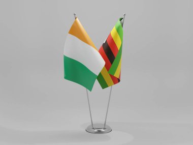 Zimbabwe - Cote D Fildişi İşbirliği Bayrakları, Beyaz Arkaplan - 3D Render