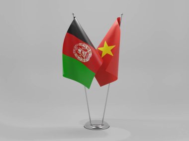 Vietnam - Afganistan İşbirliği Bayrakları, Beyaz Arkaplan - 3D Yapılandırma