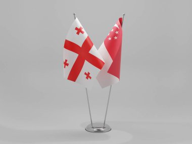Singapur - Georgia İşbirliği Bayrakları, Beyaz Arkaplan - 3D Render